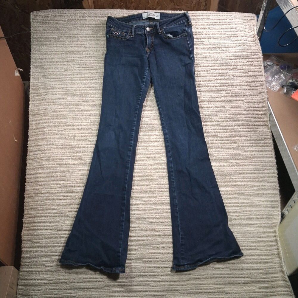 hollister womens size 1 w25 dark wash low rise flare leg denim jeans blue pants